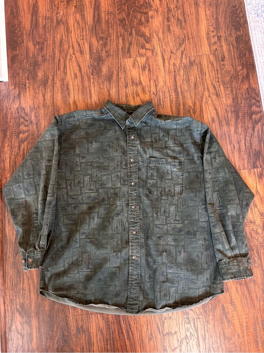 Orvis Vintage 90s Men's Dark Olive Denim Oversized Button-Down Shirt